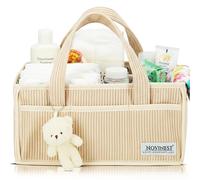 Novinest Nappy Caddy Organizer, Newborn Essentials Car Diaper Caddy, Portable Nursery Storage Basket with Compartments, Baby Shower Gifts Registry Must Have for Boy or Girl (Beige with Pinkish Shade)