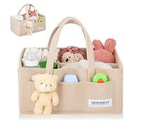 Novinest Nappy Caddy Organizer, Newborn Essentials & Car Diaper Caddy, Portable Nursery Storage Basket with Detachable Compartments, Baby Shower Must Haves for Boy or Girl (Beige with Pinkish Shade)
