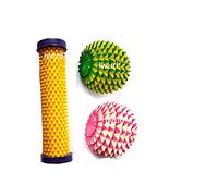 Noviva Pointed Acupressure Manual Energy Balls Combo with Hand Acupuncture for Exercise Acupressure Tools Lifelong Foot Massagers (Yellow, Green and Pink) - Set of 2