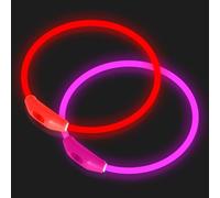 NOVKIN 2-Pack LED Dog Collar, Light Up Dog Collars,Rechargeable Dog Lights for Night Walking，Universal, Reusable Safety Necklace for Small Medium Large Dogs RED&Pink