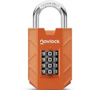 NOVLOCK Combination Padlock - Sturdy & Secure 4-Digit Lock with Code for Gym, School & Work Lockers, Cabinets, Toolboxes, Sheds & Fences - 1-Pack, Orange