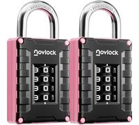 NovLock Gym Locker Padlock, Indoor & Outdoor 4-Digit Combination Lock | Easy-to-Read Dials, Weatherproof, Heavy-Duty, Hardened Steel, for Lockers, Cabinets, Sheds & Toolboxes, 2-Pack, Pink