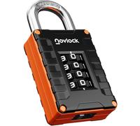 NOVLOCK Locker Padlock with 4-Digit Code for Gym, School, Home, Work - Sturdy Combination Lock with Hardened Steel Shackle - 1-Pack, Black/Orange