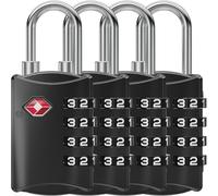 NOVLOCK TSA Approved Luggage Locks - Suitcase Padlock with 4-Digit Security - TSA Travel Padlocks for Suitcases, Backpacks, Cases, Bags - 4-Pack, Black