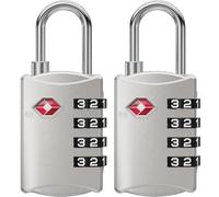 NOVLOCK TSA Approved Luggage Locks - Suitcase Padlock with 4-Digit Security - TSA Travel Padlocks for Suitcases, Backpacks, Cases, Bags - 2-Pack, Silver