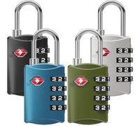 NOVLOCK TSA Approved Luggage Locks - Suitcase Padlock with 4-Digit Security - TSA Travel Padlocks for Suitcases, Backpacks, Cases, Bags - 4-Pack, Black/Blue/Green/Silver
