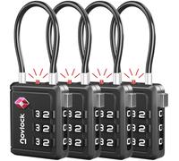 NOVLOCK TSA Approved Luggage Locks with Inspection Indicator - Travel Padlocks with Flexible Cable for Suitcases, Backpacks, Carry-On Bags & More - Suitcase Locks, 4-Pack, Black