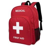 NOVO First Aid Backpack Empty, High Visibility Emergency Medical Bag for Workplace Safety, School & Office, Water-Resistant First Aid Kit Backpack for Facility Responder, 16"x12"x6", Red (2, Red)