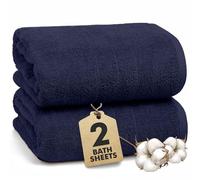 Novo Home Bath Sheets - Extra Large Bathroom Sheet Set - Pack of 2 Jumbo Towels Navy Blue (90x180cm) - 100% Cotton Soft Quick Dry Large Bath Towels for Adults Hotel Spa Bathroom Use