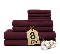 Novo Home Bath Towels Set of 8 - 100% Cotton Burgundy Towel Set Bale Includes 2 Bath, 2 Hand, 4 Face Towels - Soft, Absorbent & Quick Dry Towel for Bathroom, Spa, Kitchen, Hotel Use