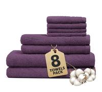 Novo Home Bath Towels Set of 8 - 550 GSM 100% Cotton Dark Purple Towel Set Bale Includes 2 Bath, 2 Hand, 4 Face Towels - Soft, Absorbent & Quick Dry Towel for Bathroom, Spa, Kitchen, Hotel Use