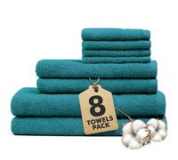Novo Home Bath Towels Set of 8 - 550 GSM 100% Cotton Teal Towel Set Bale Includes 2 Bath, 2 Hand, 4 Face Towels - Soft, Absorbent & Quick Dry Towel for Bathroom, Spa, Kitchen, Hotel Use