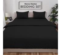 Novo Home Bedding Set Double with Fitted Sheet, Duvet Cover & 2 Pillowcases - Black Microfibre 4 Piece Bed Set | Soft, Durable & Easy Care Double Bedding for All Season Comfort in Modern Bedroom