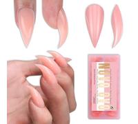 NOVO OVO 3D Cat Claw Nail Tips Baby Pink, 128Pcs Short Curved Stiletto Press on Nails with Built-in APEX, PMMA Full Cover Clear Eagle False Nails for Halloween Cosplay & Salon Extension, 16 Sizes