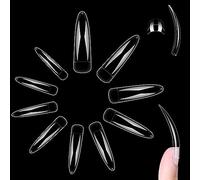 NOVO OVO 500 pcs Extra Long Curved Stiletto Nail Tips, XXL 2XL Sharp False Nails Extension for Acrylic, Clear Hawk Curve Eagle Claw Half Cover Gel x 10 Sizes Bag Packaging for Salon