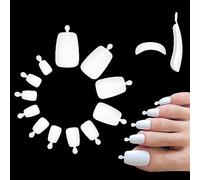 NOVO OVO 504 pcs Long Toe Nail Tips Press on, Curved Full Cover Longtoes Claw, White Double Matte Fake Nail Extension for Pedicure Acrylic, Tapered Square Soft Gel False Toenails x 12 Sizes in Bag