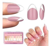 NOVO OVO Almond Short White French Tip Nail Tips Press on BERRY PINK, Extra Thick Full Cover False Fake Nails, Need Builder Gel Top Coat & Glue, for Salon DIY Acrylic Extension x 16 Sizes 224 pcs