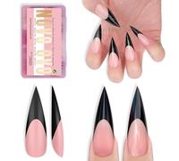 NOVO OVO Black French Tip Long XL Sharp Stiletto Nail Tips Press on BABY PINK, Extra Thick Soft Gel Double Matte Fake Nail Extension, Full Cover False Nails for Acrylic DIY x 16 Sizes 160 pcs