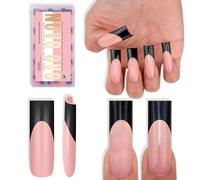 NOVO OVO Black French Tip Nail Tips Press on Long Sharp Square BABY PINK, Extra Thick NEED Builder Gel & Top Coat & Glue, Soft Gel full Cover False Fake Nail Extension for Salon DIY x 15 Sizes 180 pc