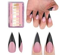 NOVO OVO Black French Tip Sharp Stiletto Pointed Medium Long Nail Tips Press on Berry Pink, Extra Thick Soft Gel Fake Acrylic Extension, Full Cover False Nails for Salon DIY x 16 Sizes 160 pcs