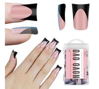 NOVO OVO Black French Tip Short Duck Nail Tips Press on, BABY PINK Pre-designed Soft Gel Nail Extension, Extra thick Full Cover Matte Vrial False Nails for DIY x 12 Sizes 240 pcs