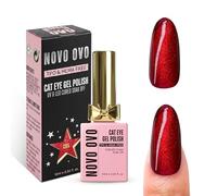 NOVO OVO Cat Eye Glitter Gel Nail Polish, C05_Ruby Spark(classic ruby red and brilliant scarlet red), TPO & HEMA Free, Salon Effect Holographic Magnetic Shimmer, Soak Off UV LED for DIY Nail Art 10ml