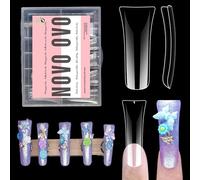 NOVO OVO Extra Long Duck Nail Tips Full Cover for Acrylic, Clear XL XXL Flare Feet Nails Press On, Y2K Vibe Wide French Soft Gel False Nail Extension for Art Salon x 12 Sizes in Box 120 pcs