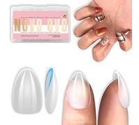 NOVO OVO Extra Short Almond Nail Tips, Thick Full Cover False Fake Nails Press on, Soft Gel Clear Surface Matte Inside, French Tip Acrylic Extension for Manicure Salon DIY x 16 Sizes 224 pcs