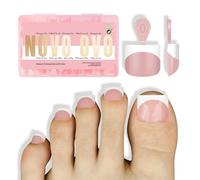 NOVO OVO Extra Short Toe Nail Tips White French Tip BABY PINK Sharp Square Press On, Soft Gel False Fake Toenail Extension Kit, Need Apply Top Coat Buider Gel Nail Glue, Salon DIY x 16 Sizes 224 Pcs