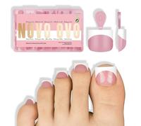 NOVO OVO Extra Short Toe Nail Tips White French Tip BERRY PINK Sharp Square Press On, Soft Gel False Fake Toenail Extension Kit, Need Apply Top Coat Buider Gel Nail Glue, Salon DIY x 16 Sizes 224 Pcs