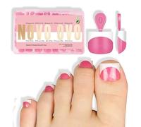 NOVO OVO Extra Short Toe Nail Tips White French Tip ROSE PINK Sharp Square Press On, Soft Gel False Fake Toenail Extension Kit, Need Apply Top Coat Buider Gel Nail Glue, Salon DIY x 16 Sizes 224 Pcs
