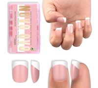 NOVO OVO Extra Short White French Tip Nail Tips, XS XXS Square Round BABY PINK, for Wide & Short Nail Beds, Thick Full Cover Press on for Women Men, Soft Gel Acrylic Extension kit, 16 Sizes x 224pcs
