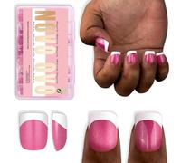 NOVO OVO Extra Short White French Tip Nail Tips, XS XXS Square Round ROSE PINK, for Wide & Short Nail Beds, Thick Full Cover Press on for Women Men, Soft Gel Acrylic Extension kit, 16 Sizes x 224pcs