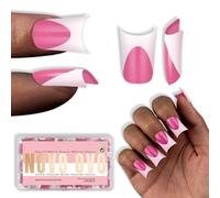 NOVO OVO Extra Thick Duck Nails Short with Moon Curve Light White French Tips ROSE PINK Full Cover for Press on Acrylic, Flare Wide French Soft Gel Fake False Nail Extension x 15 Sizes 240 pcs