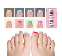 NOVO OVO French Tip Press on Toe Nail Tips MIXED COLOR, Sharp Square Pre-Designed Soft Gel False Toenail Extension, Pre-applied Tip Primer & Base Coat, Full Cover Acrylic for DIY x 15 Sizes 240 pcs