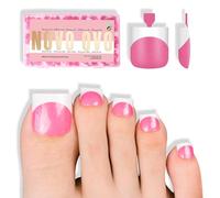 NOVO OVO French Tip Toe Nail Tips press on, ROSE PINK with Glitter Sharp Square Toe Nail Tips Toenail Extension, Need Builder Gel & Top Coat, no Glue, Full Cover Acrylic for DIY 15 Sizes 240 pcs