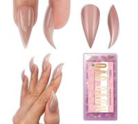 NOVO OVO Halloween 3D Cat Claw Nail Tips Brown Pink, 128Pcs Short Curved Stiletto Press on Nails with Built-in APEX, PMMA Full Cover Clear Eagle False Nails for Cosplay & Salon Extension, 16 Sizes