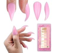NOVO OVO Halloween 3D Cat Claw Nail Tips Pink, 128Pcs Short Curved Stiletto Press on Nails with Built-in APEX, PMMA Full Cover Clear Eagle False Nails for Cosplay & Salon Extension, 16 Sizes