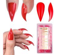 NOVO OVO Halloween 3D Cat Claw Nail Tips Red, 128Pcs Short Curved Stiletto Press on Nails with Built-in APEX, PMMA Full Cover Clear Eagle False Nails for Cosplay & Salon Extension, 16 Sizes