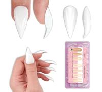 NOVO OVO Halloween 3D Cat Claw Nail Tips White, 128Pcs Short Curved Stiletto Press on Nails with Built-in APEX, PMMA Full Cover Clear Eagle False Nails for Cosplay & Salon Extension, 16 Sizes
