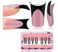 NOVO OVO Halloween Black French Tip Duck Feet Nail Tips Full Cover for Press on Acrylic with Moon Curve, Thick Medium Pre-Etched Matte Flare Wide Soft Gel Fake False Nail Extension x 15 Sizes 150 pcs