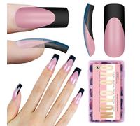 NOVO OVO Halloween Black French Tip Nail Tips Slightly Curved Medium BERRY PINK Full Cover for Press on Acrylic, Extra Thick M Soft Gel False Nail, need Builder Gel Top Coat, for DIY 15 Sizes 240 pcs