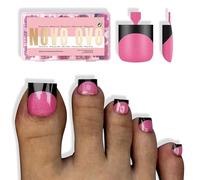 NOVO OVO Halloween Black French Tip Toe Nail Tips Press on, ROSE PINK Sharp Square Pre-Designed Soft Gel False Toenail Extension, Medium Wide Fake Toenails, Full Cover Acrylic for DIY 15 Sizes 240 pcs