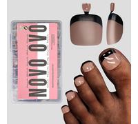 NOVO OVO Halloween Black French Tip Toe Nail Tips Press on, Soft Gel Toenail Extension, BROWN PINK Square Round Pre-applied Tip Primer & Base Coat, Full Cover Matte Nails for DIY x 15 Sizes 360Pcs