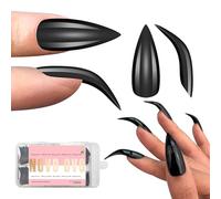 NOVO OVO Halloween Black Nail Tips Curved Stiletto, Full Cover Gel x Extension kit for 3D Eagle Claw nails, Extra Thick Hawk Deep Curve Almond French Tips Soft False Fake Acrylic Nail 12 Size 120pc