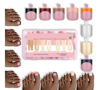NOVO OVO Halloween Christmas Fall Autumn Colorful French Tip Toe Nail Tips Press on 8 MIXED WINTER COLOR, Sharp Square Toenail BERRY PINK Toenail Extension, Full Cover Acrylic DIY x 15 Sizes 240 pcs