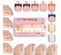 NOVO OVO Halloween Christmas Fall Autumn Colorful French Tip Toe Nail Tips Press on 8 MIXED WINTER COLOR, Sharp Square Toenail BABY PINK Toenail Extension, Full Cover Acrylic DIY x 15 Sizes 240 pcs