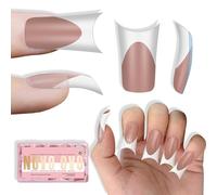 NOVO OVO Halloween Duck Nail White French Tips Press On BROWN PINK with Moon Curve, Medium Extra Thick Full Cover Acrylic,Pre-Etched Wide Soft Gel False Nail Extension for Salon DIY x 15 Sizes 150 pcs