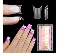 NOVO OVO Halloween Extra Thick Short Duck Feet Nail Tips Full Cover for Press on Acrylic with Moon Curve, Clear Pre-Etched Matte Flare Wide French Soft Gel Fake False Nail Extension x 15 Sizes 240 pcs