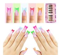 NOVO OVO Halloween French Tip Duck Feet Nail Tips 5 Mix Color Full Cover Press on Acrylic with Moon Curve, Need Top Coat and Builder Gel, Thick Medim Soft Gel False Nail Extension X 15 Sizes 150 Pcs